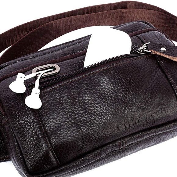 NWOT - MENS GENUINE LEATHER WAIST BAG HAS MULTIPLE POCKETS & PHONE GROMMET - Picture 12 of 13